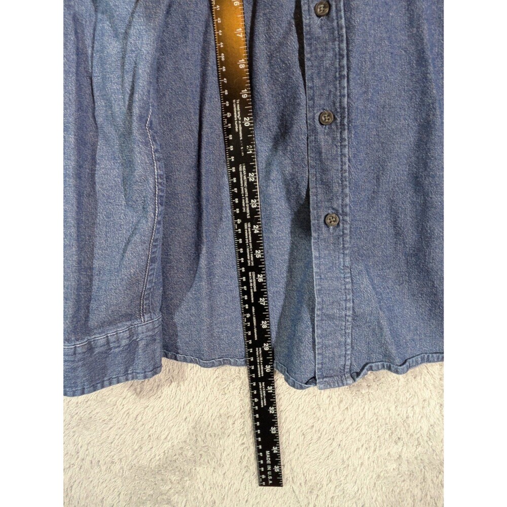 Wrangler Denim Button Up Shirt Size XL Flex Fit Western Cowboy Workwear - Picture 4 of 7